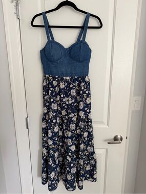 Denim-Bodice Navy Floral Sundress